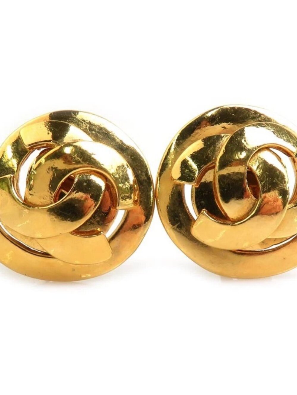 Auth CHANEL Vintage CC Logo Clip on Earrings Gold Metal - e61736g